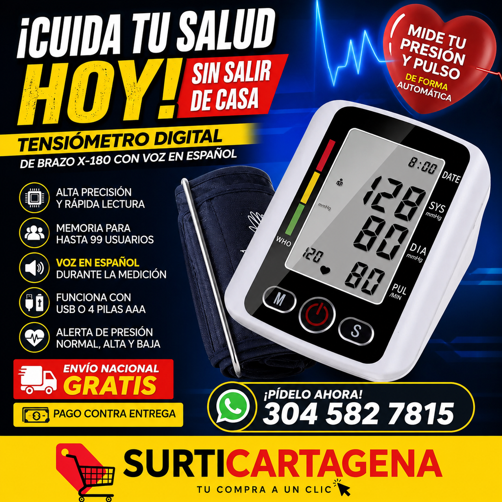 Tensiómetro de Brazo Digital X-180 con Voz en Español