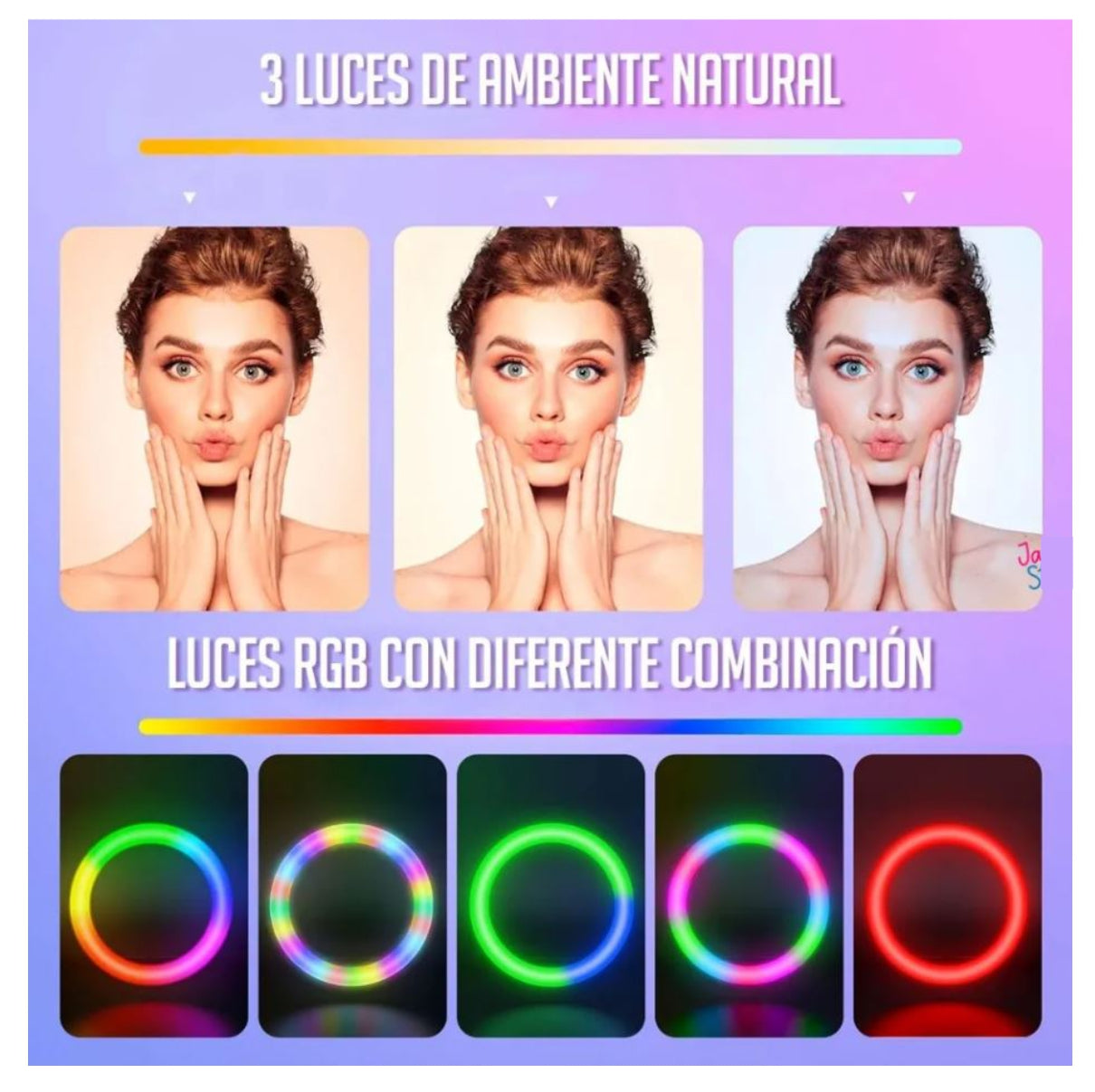 Aro de Luz RGB 26 cm + Trípode de hasta 2.10 m