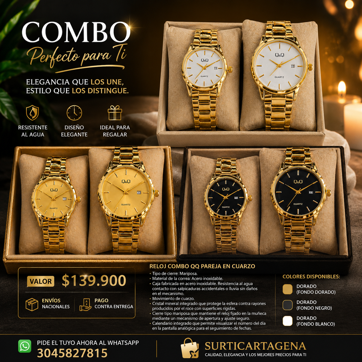 Combo Reloj QQ Pareja en Cuarzo