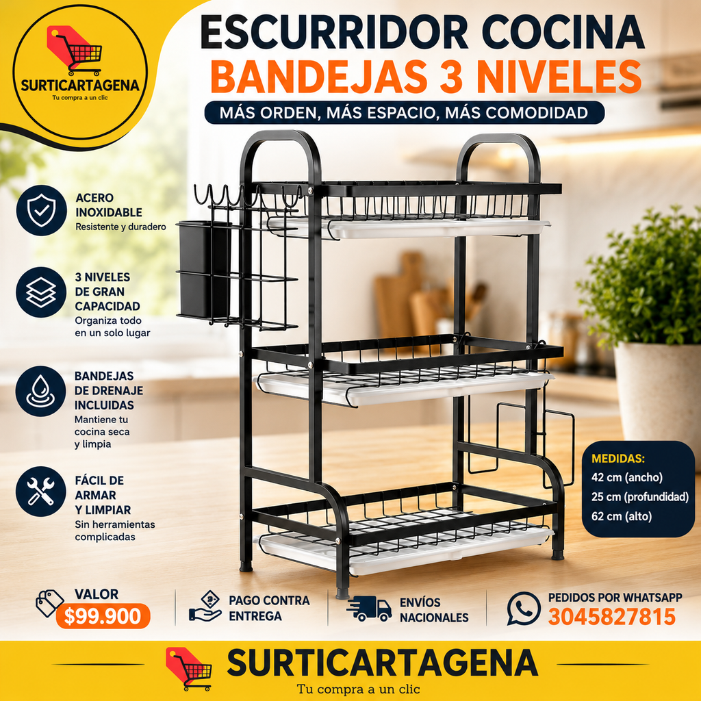 Escurridor Cocina Bandejas 3 Niveles