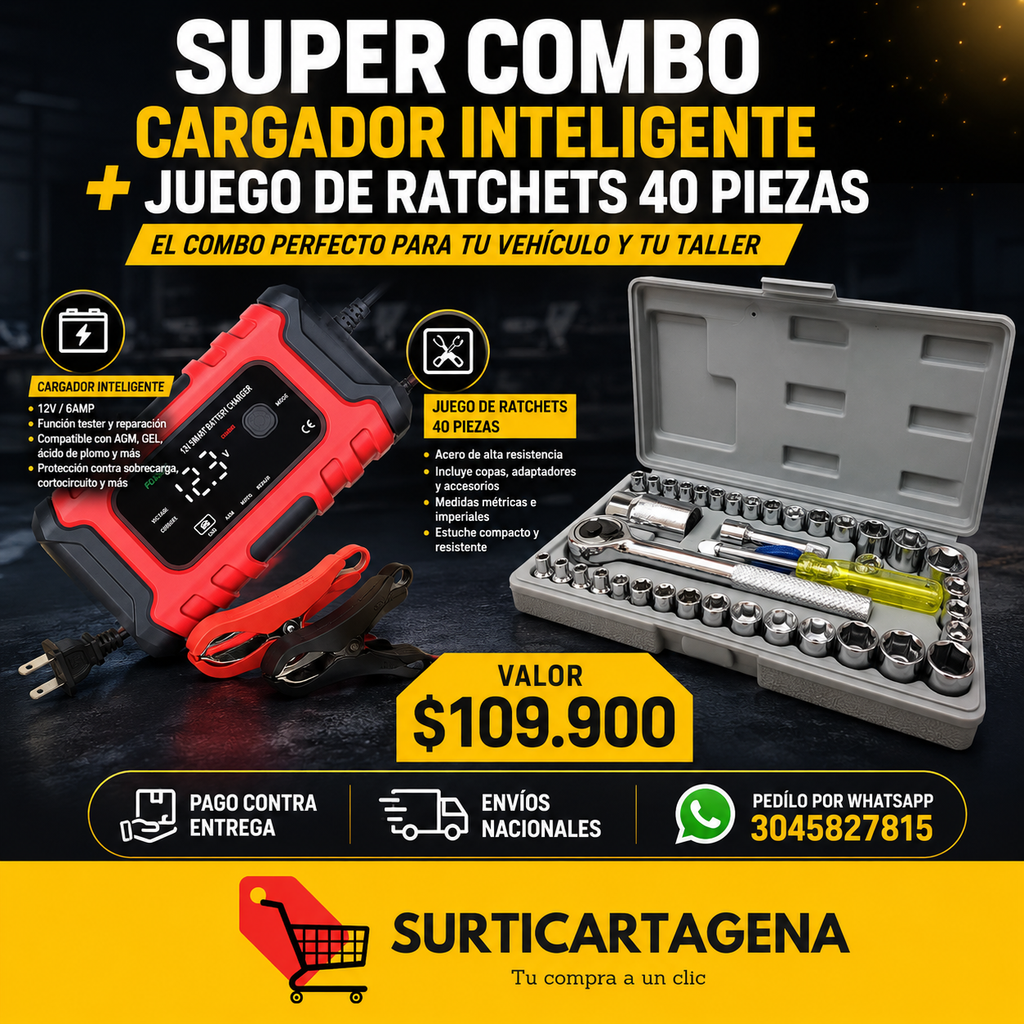 SUPER COMBO Cargador Inteligente + Juego de Ratches 40 Piezas