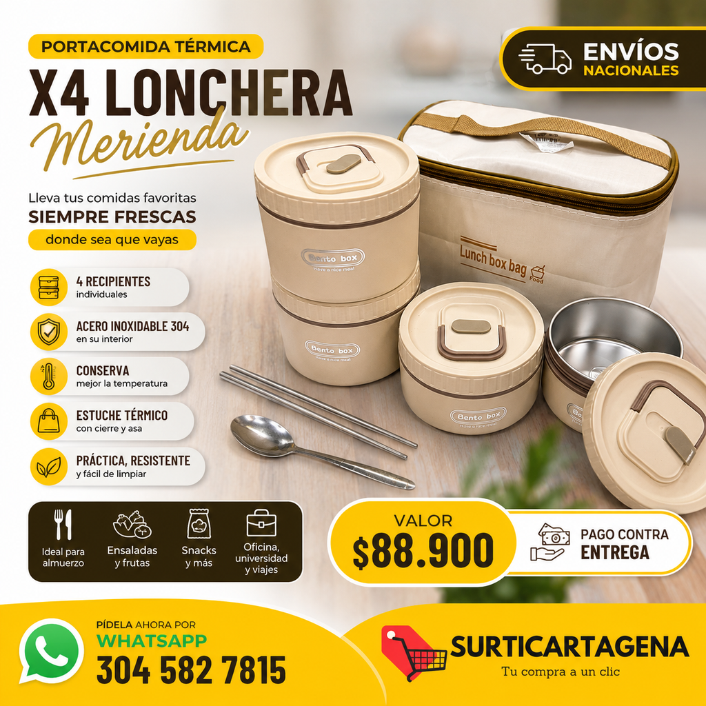 Portacomida Térmica X4 Lonchera Merienda