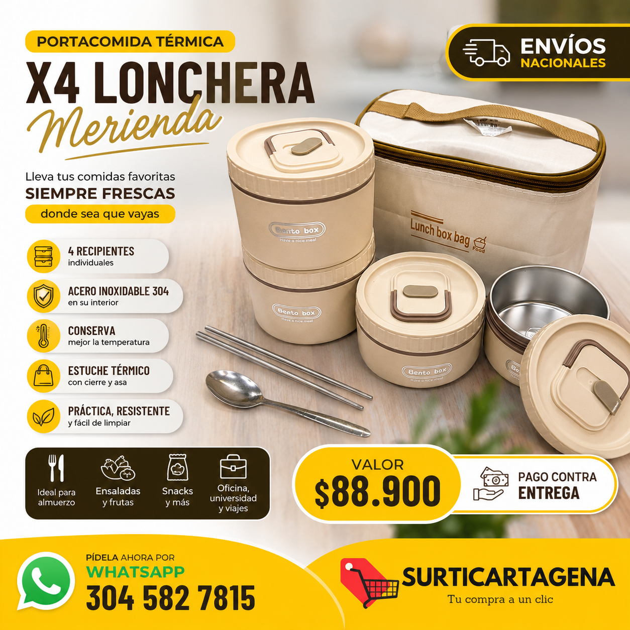 Portacomida Térmica X4 Lonchera Merienda