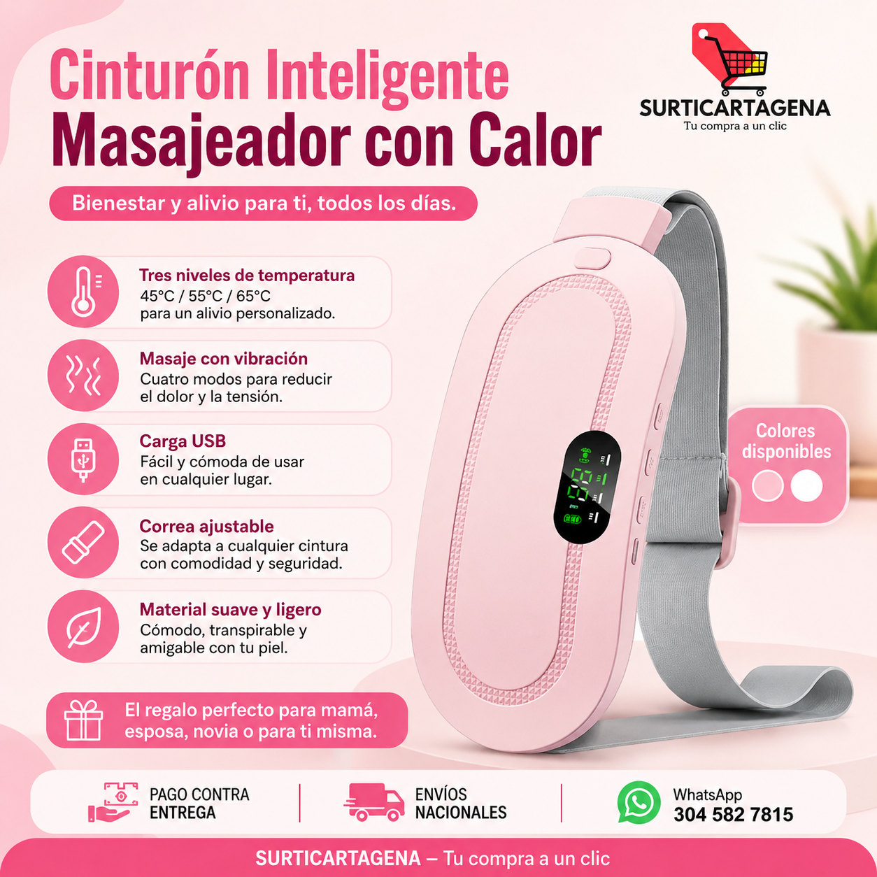 Cinturón Masajeador con Calor para Cólicos Menstruales