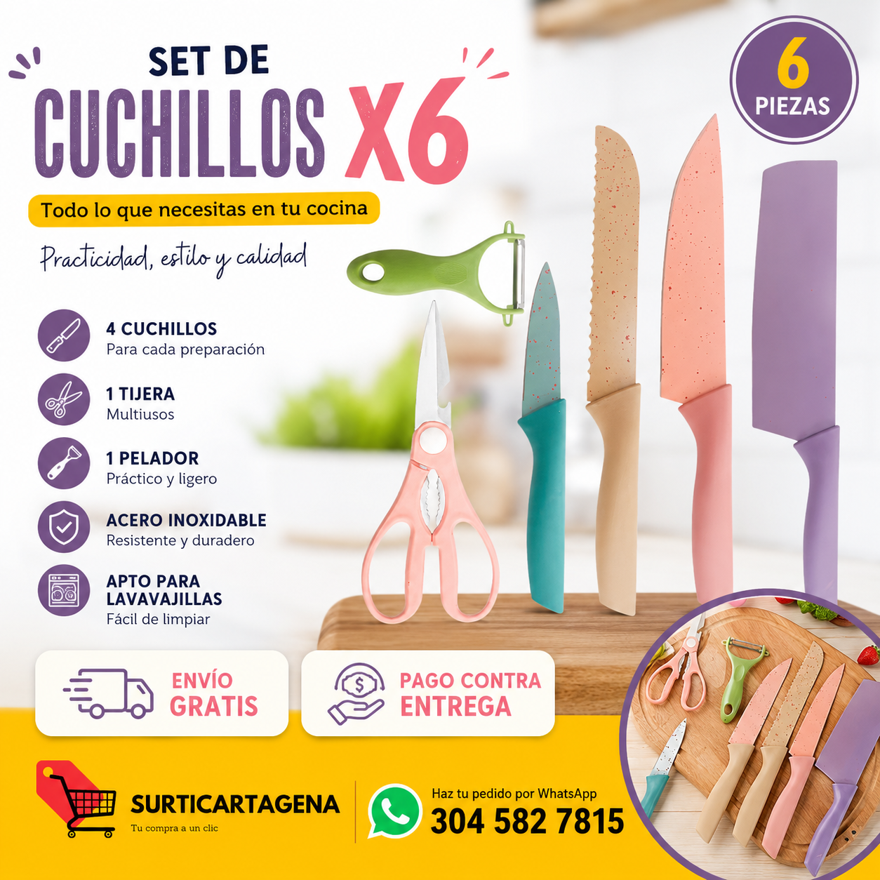 Set de Cuchillos X6 Multifuncional