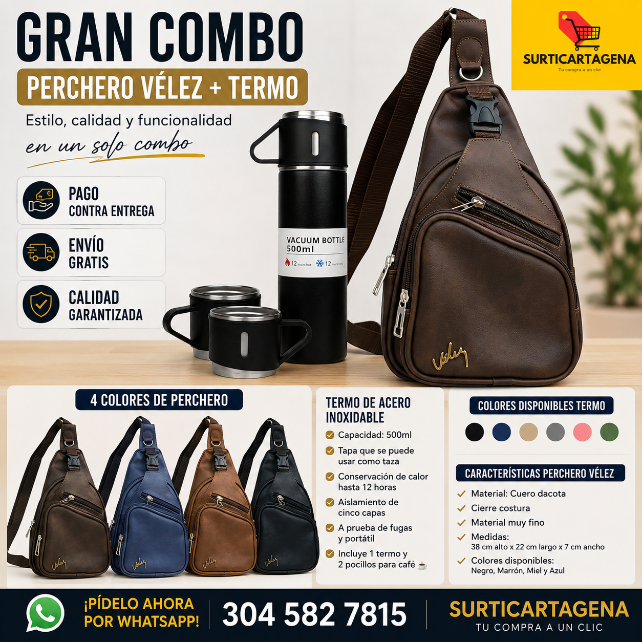 Gran Combo Perchero Vélez + Termo de Acero Inoxidable