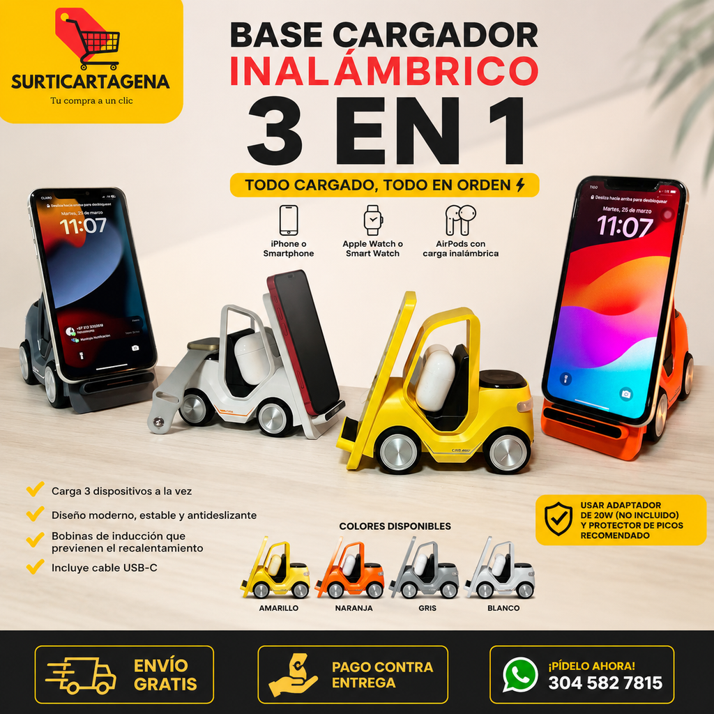 Base Cargador Inalámbrico 3 EN 1