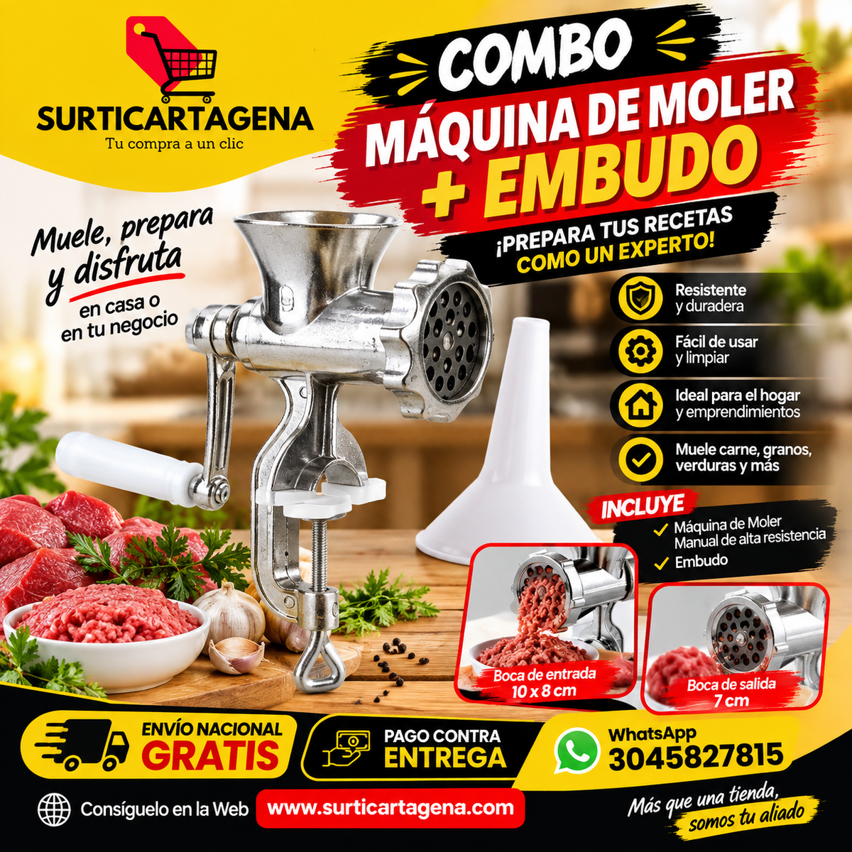 COMBO MÁQUINA DE MOLER + EMBUDO