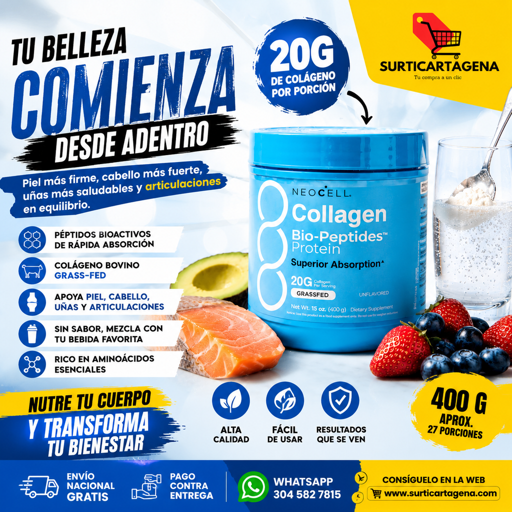 Neocell Collagen Bio-Peptides™ Protein con 20 g de colágeno hidrolizado de alta absorción