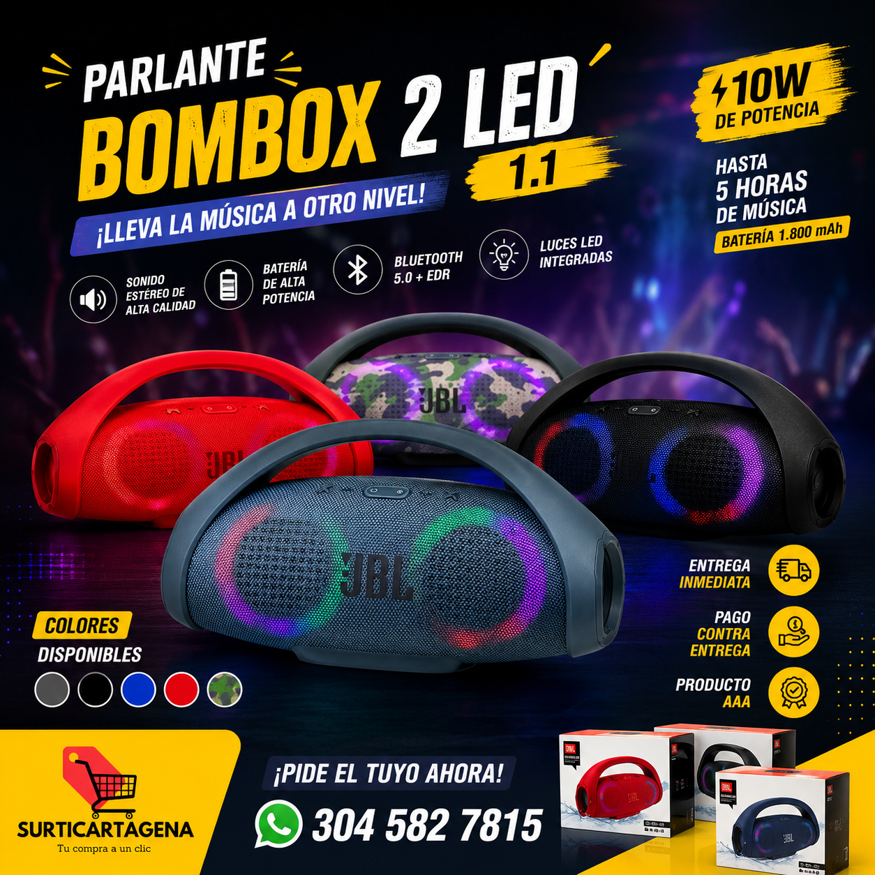 Parlante Bombox 2 LED 1.1