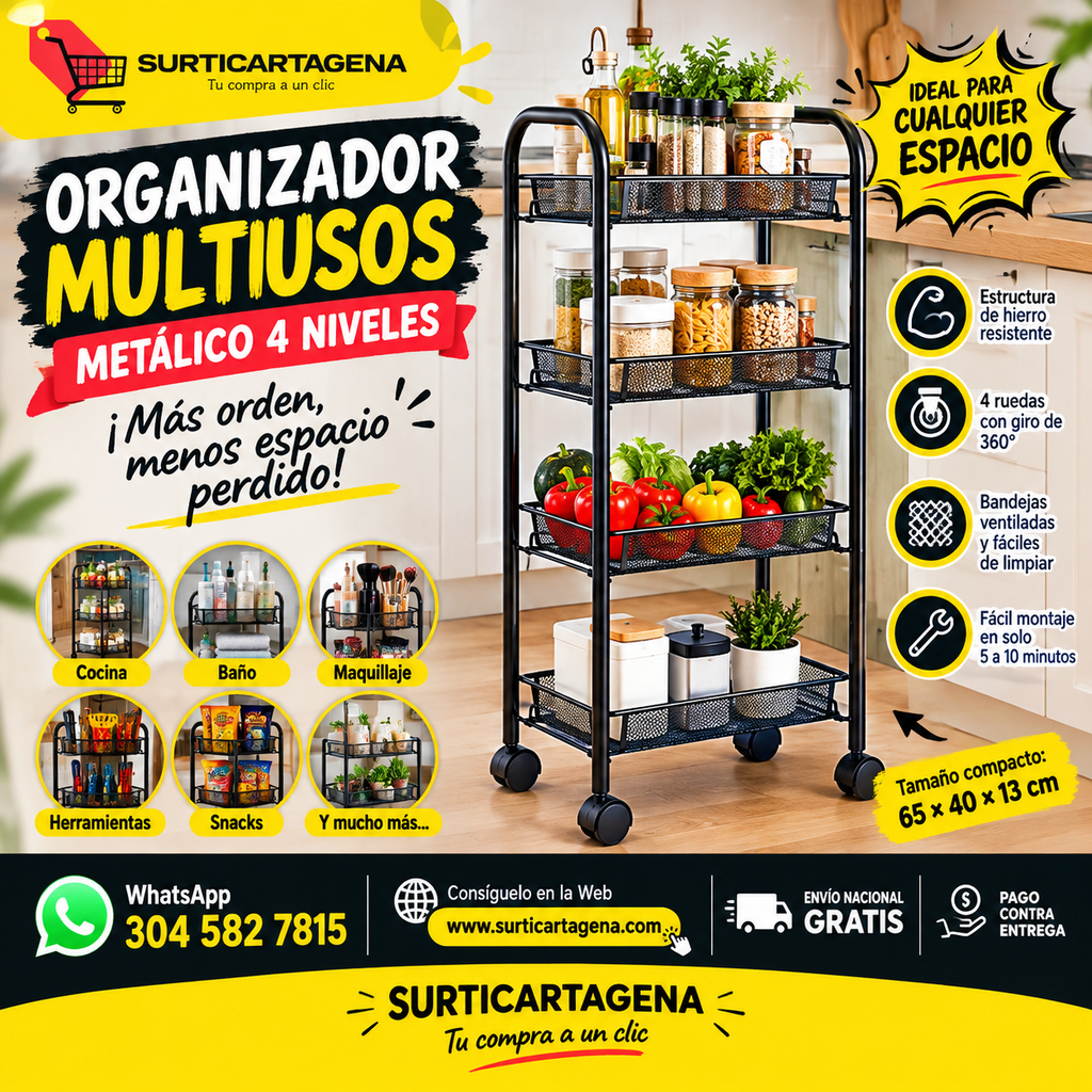 ORGANIZADOR MULTIUSOS METÁLICO – 4 NIVELES