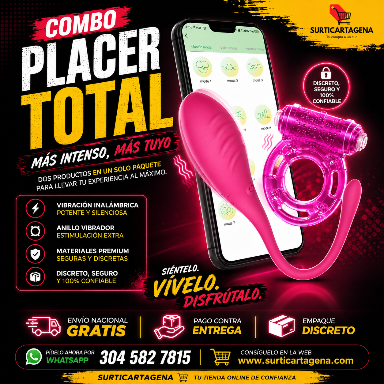 Combo Juguete Vibrador Inalámbrico + Anillo Vibrador