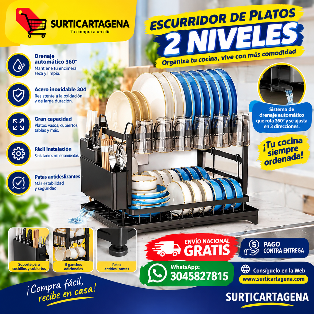 ESCURRIDOR DE PLATOS DE 2 NIVELES