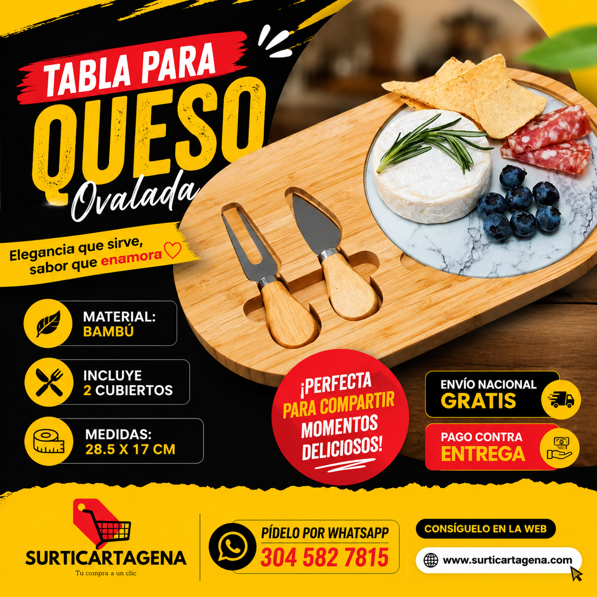 TABLA PARA QUESOS EN BAMBÚ