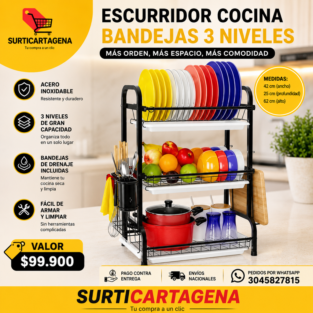 Escurridor Cocina Bandejas 3 Niveles
