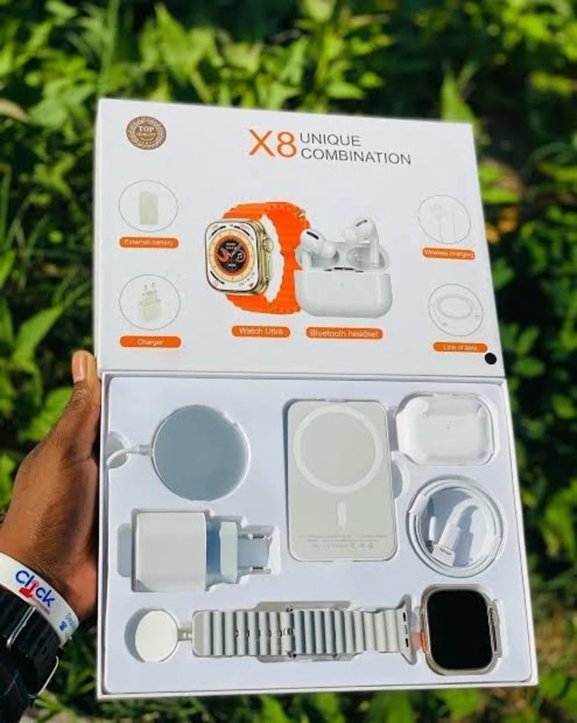 COMBO X8 SMARTWATCH + AUDÍFONOS + POWERBANK